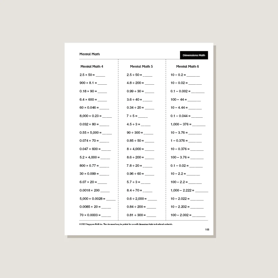 Dimensions Math Home Instructor's Printouts 5B - Blemished - Image 4