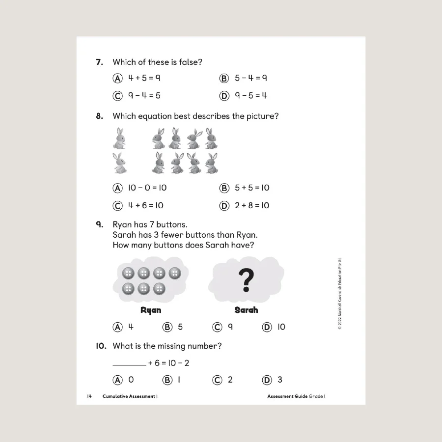 Primary Mathematics Assessment Guide Teacher Edition 1 (2022 Edition) - Blemished - Image 3