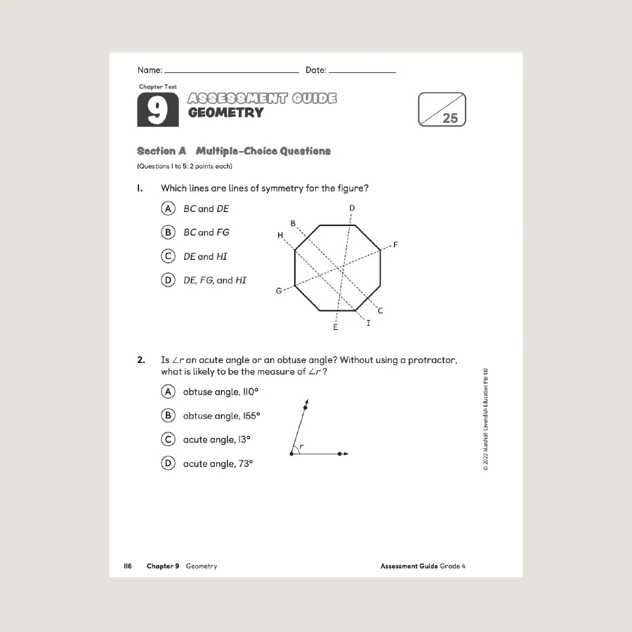 Primary Mathematics Assessment Guide Teacher Edition 4 (2022 Edition) - Blemished - Image 3