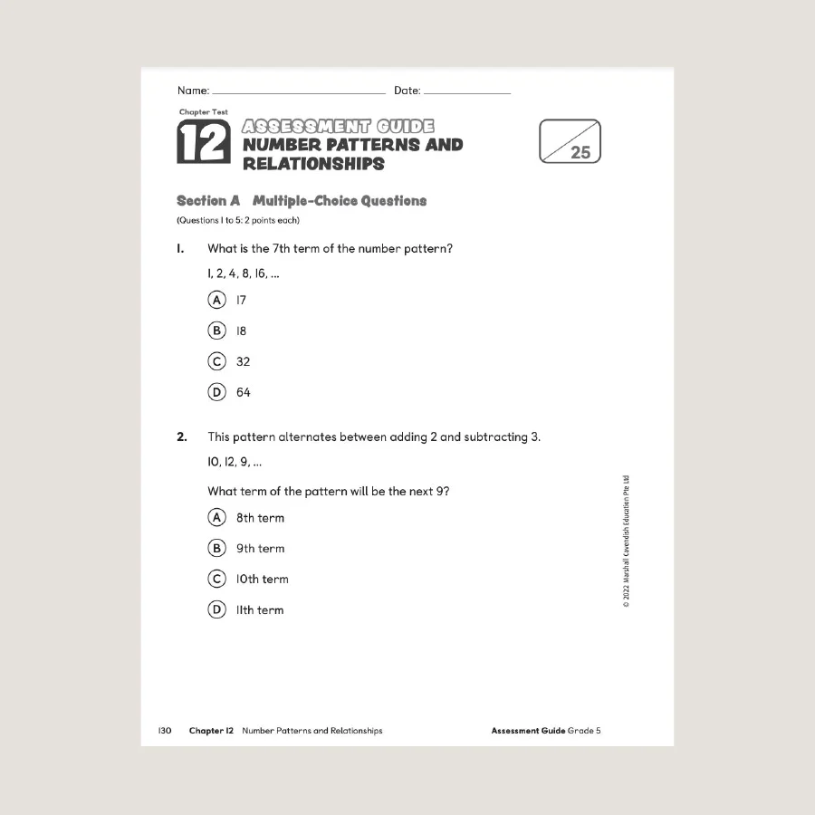 Primary Mathematics Assessment Guide Teacher Edition 5 (2022 Edition) - Image 3