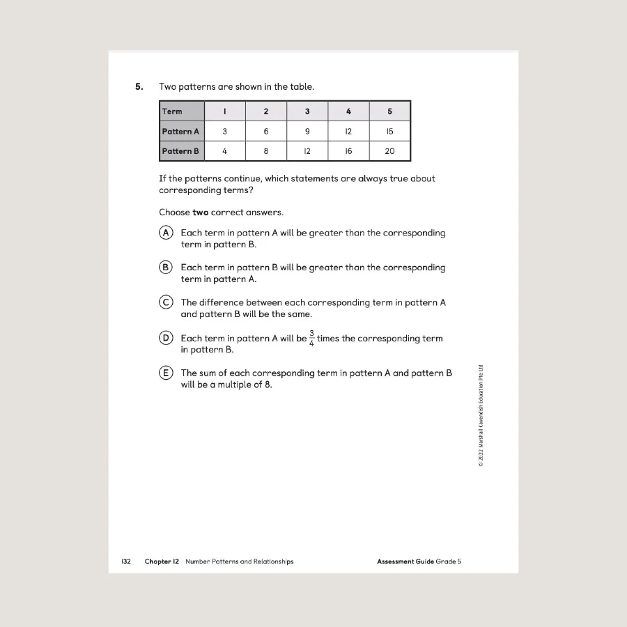 Primary Mathematics Assessment Guide Teacher Edition 5 (2022 Edition) - Blemished - Image 4