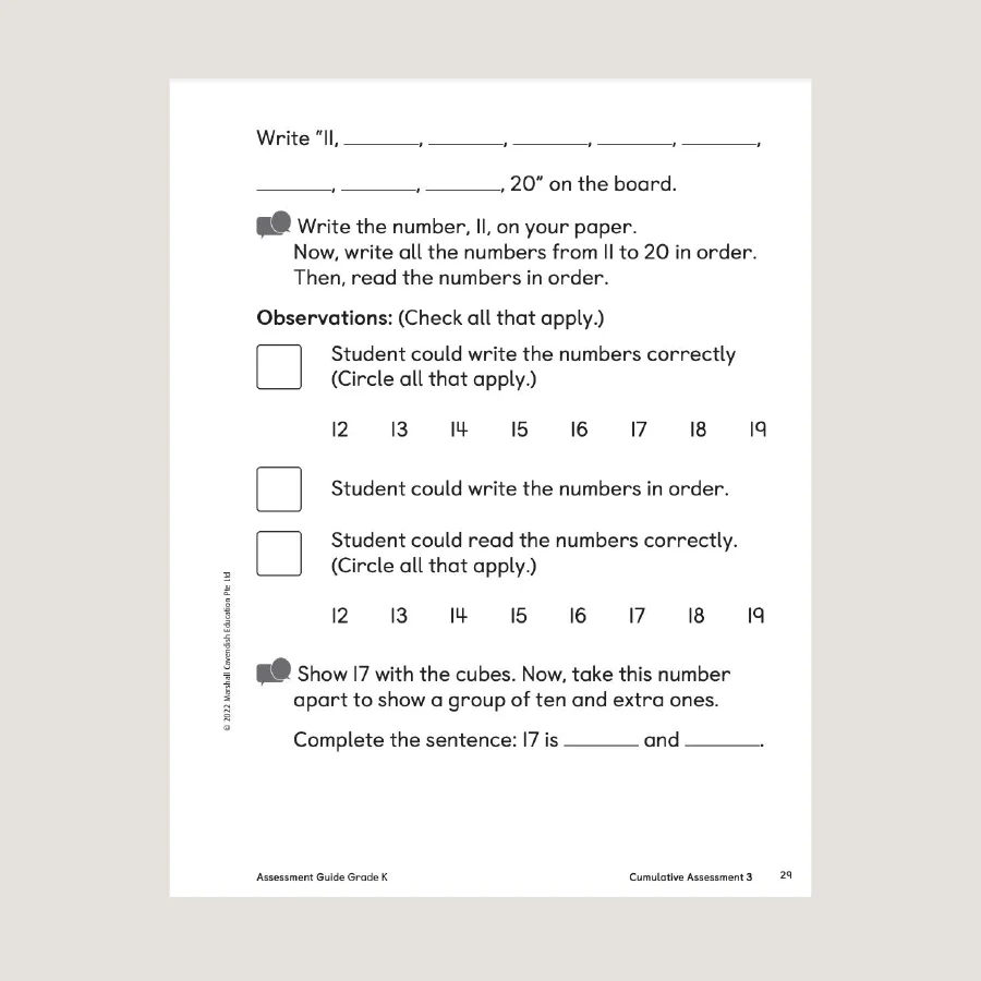Primary Mathematics Assessment Guide Teacher Edition K (2022 Edition) - Blemished - Image 4