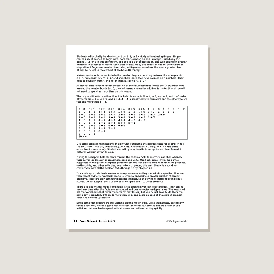 Primary Mathematics Common Core Edition Teacher's Guide 1A - Blemished - Image 3