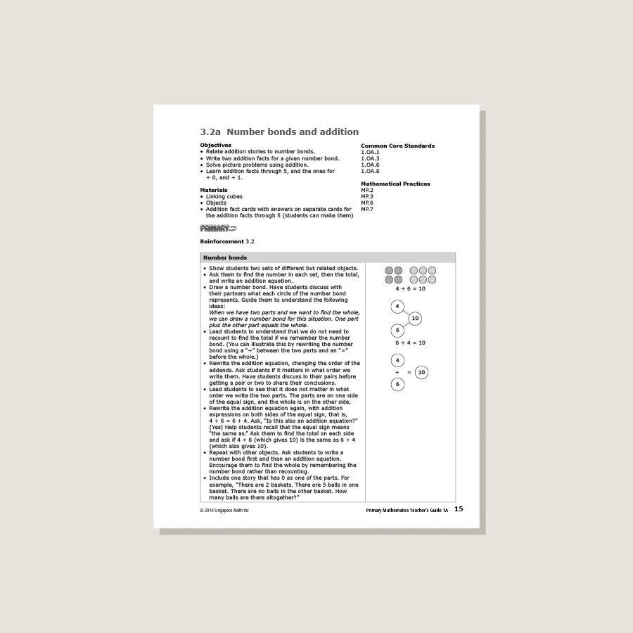 Primary Mathematics Common Core Edition Teacher's Guide 1A - Blemished - Image 4