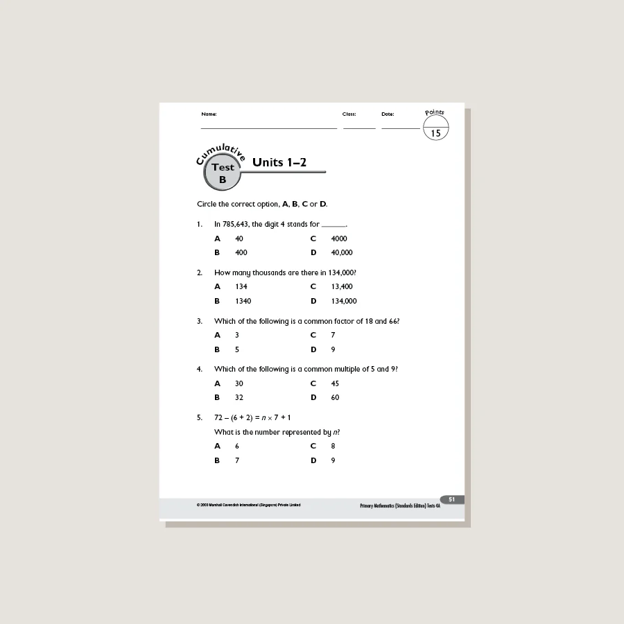 Primary Mathematics Standards Edition Tests 4A - Image 3