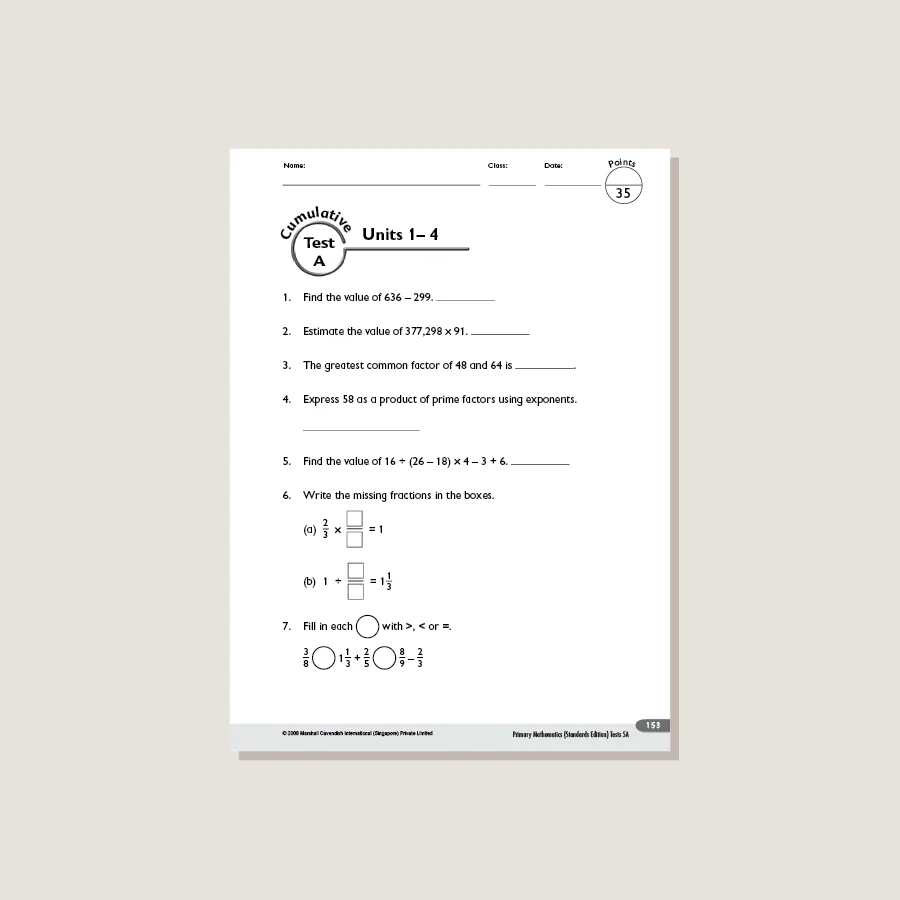 Primary Mathematics Standards Edition Tests 5A - Blemished - Image 4