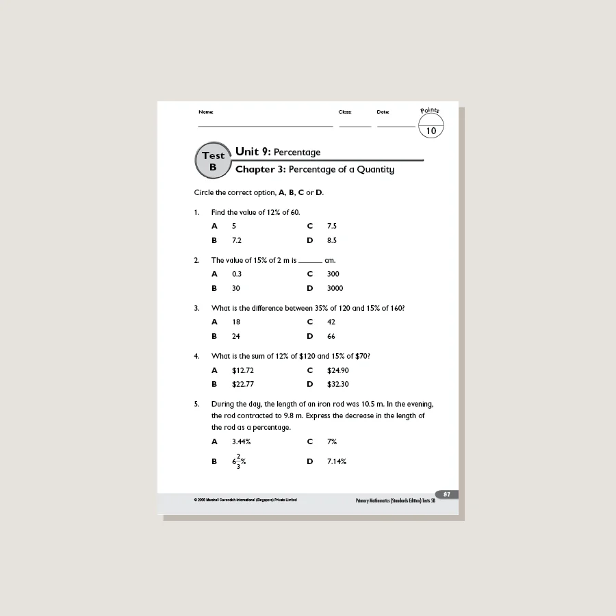 Primary Mathematics Standards Edition Tests 5B - Blemished - Image 3