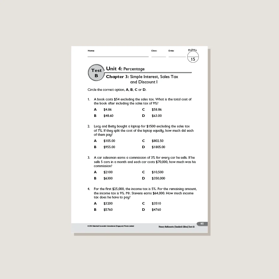 Primary Mathematics Standards Edition Tests 6A - Image 4
