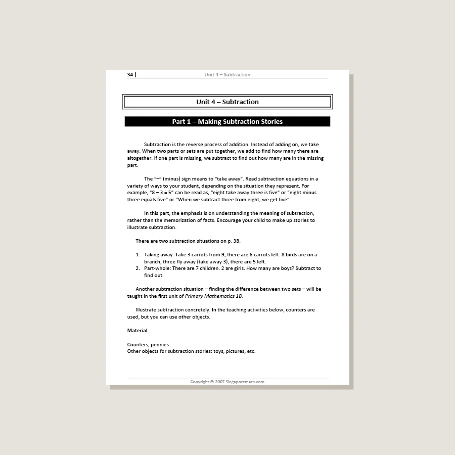 Primary Mathematics U.S. Edition Home Instructor's Guide 1A - Blemished - Image 4