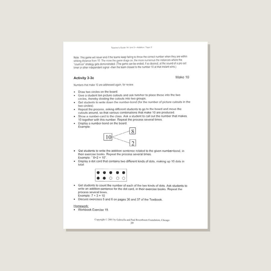 Primary Mathematics U.S. Edition Teacher's Guide 1A - POOS - Image 3
