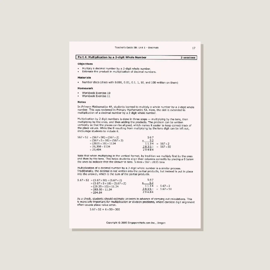 Primary Mathematics U.S. Edition Teacher's Guide 5B - Blemished - Image 2
