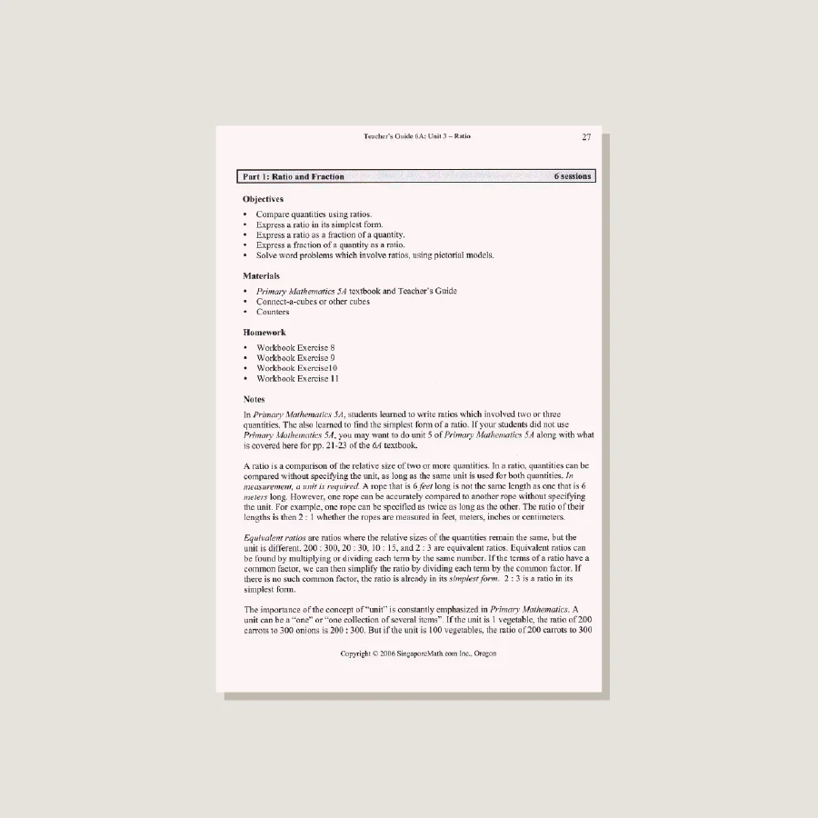 Primary Mathematics U.S. Edition Teacher's Guide 6A - Image 2