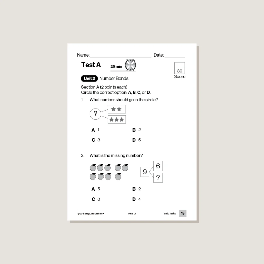 Singapore Math Common Core Tests 1A - Blemished - Image 2