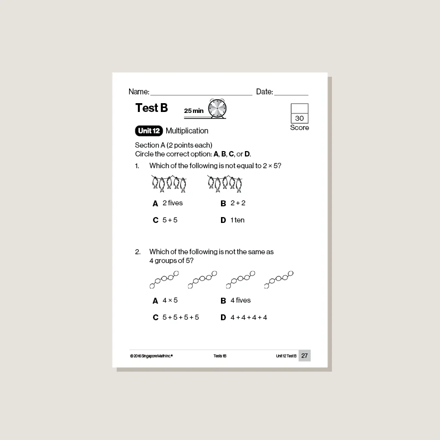 Singapore Math Common Core Tests 1B - Blemished - Image 2