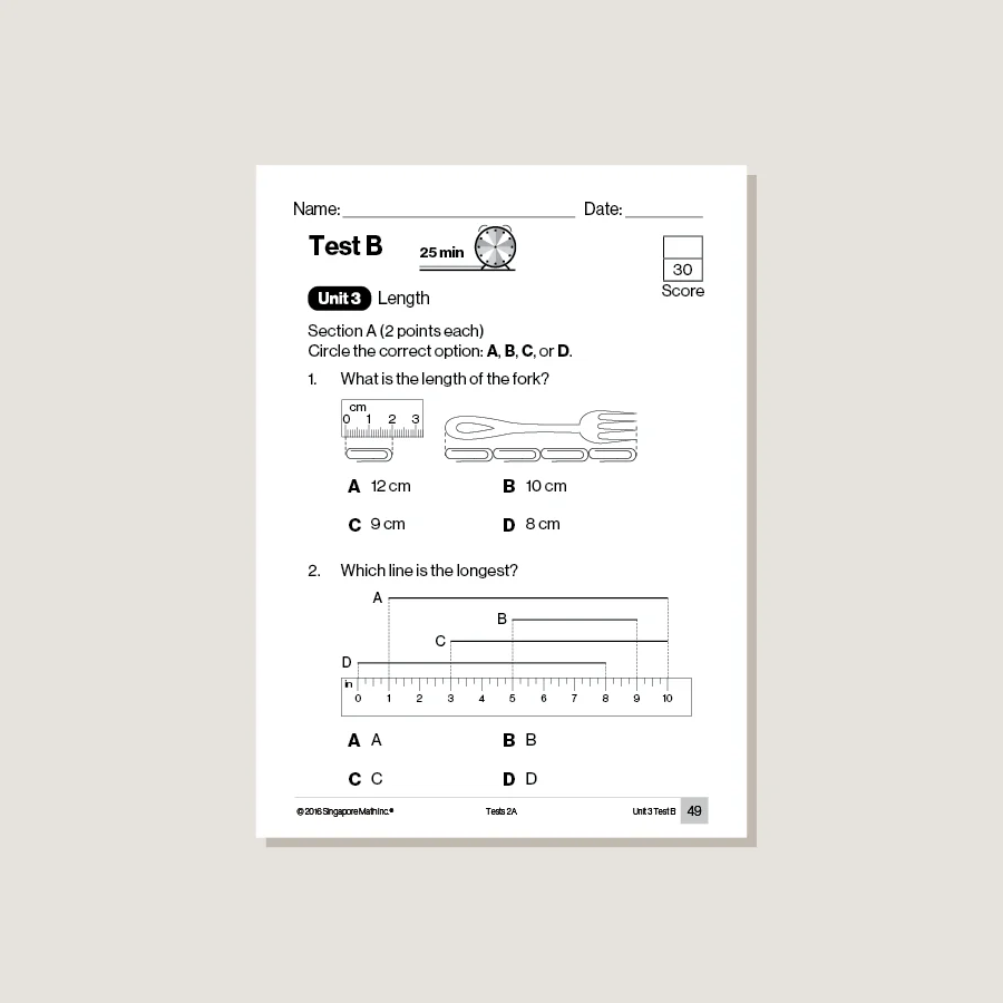 Singapore Math Common Core Tests 2A - Blemished - Image 2