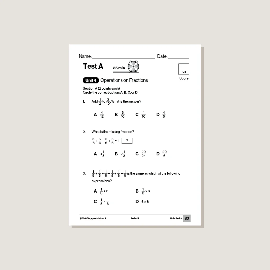Singapore Math Common Core Tests 4A - Blemished - Image 2