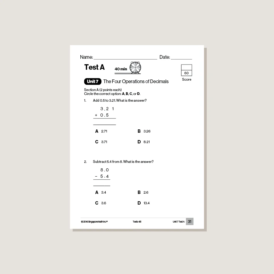 Singapore Math Common Core Tests 4B - Blemished - Image 2