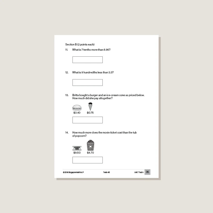 Singapore Math Common Core Tests 4B - Blemished - Image 3