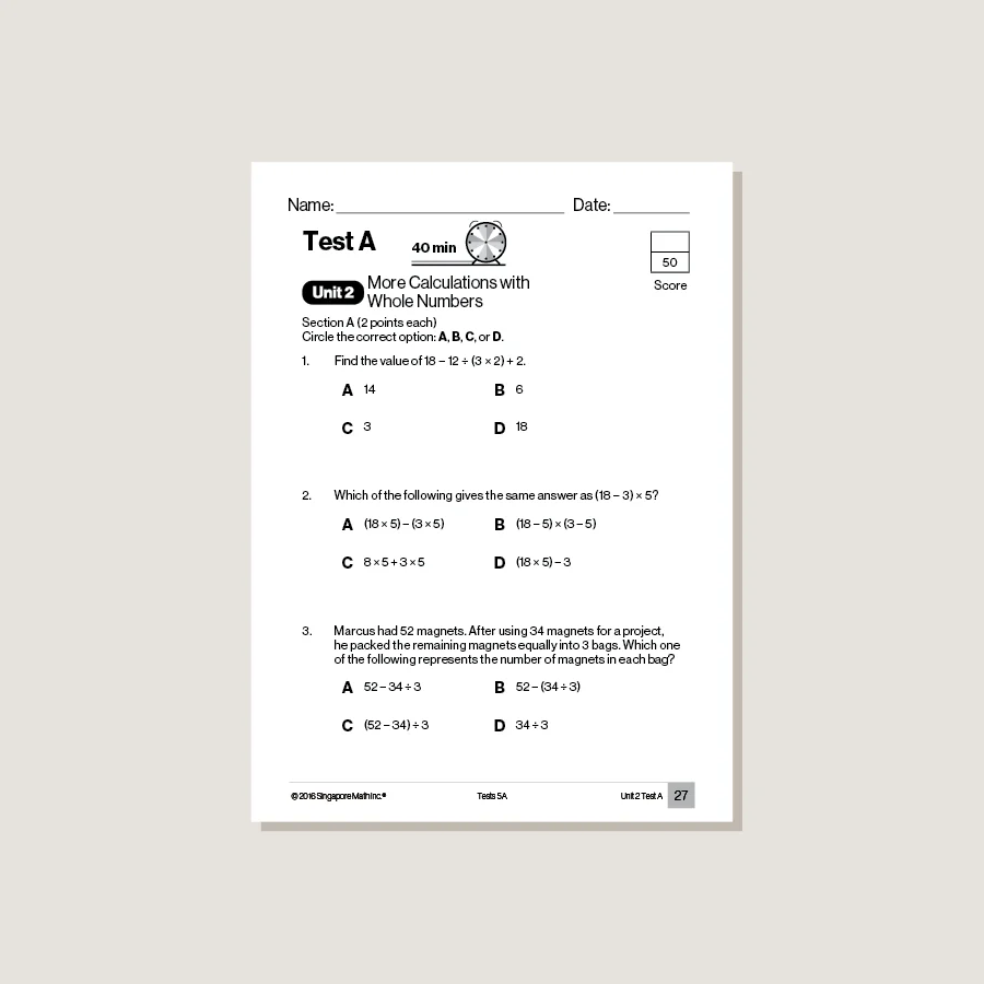 Singapore Math Common Core Tests 5A - Blemished - Image 2