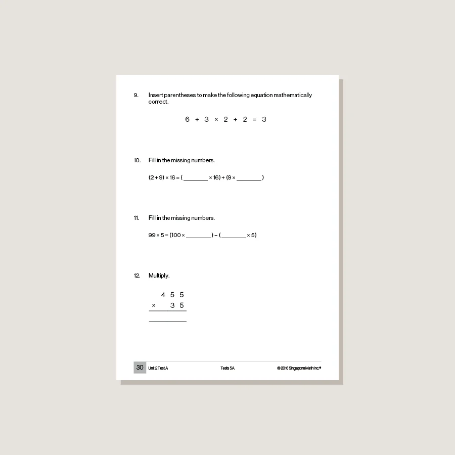 Singapore Math Common Core Tests 5A - Blemished - Image 3